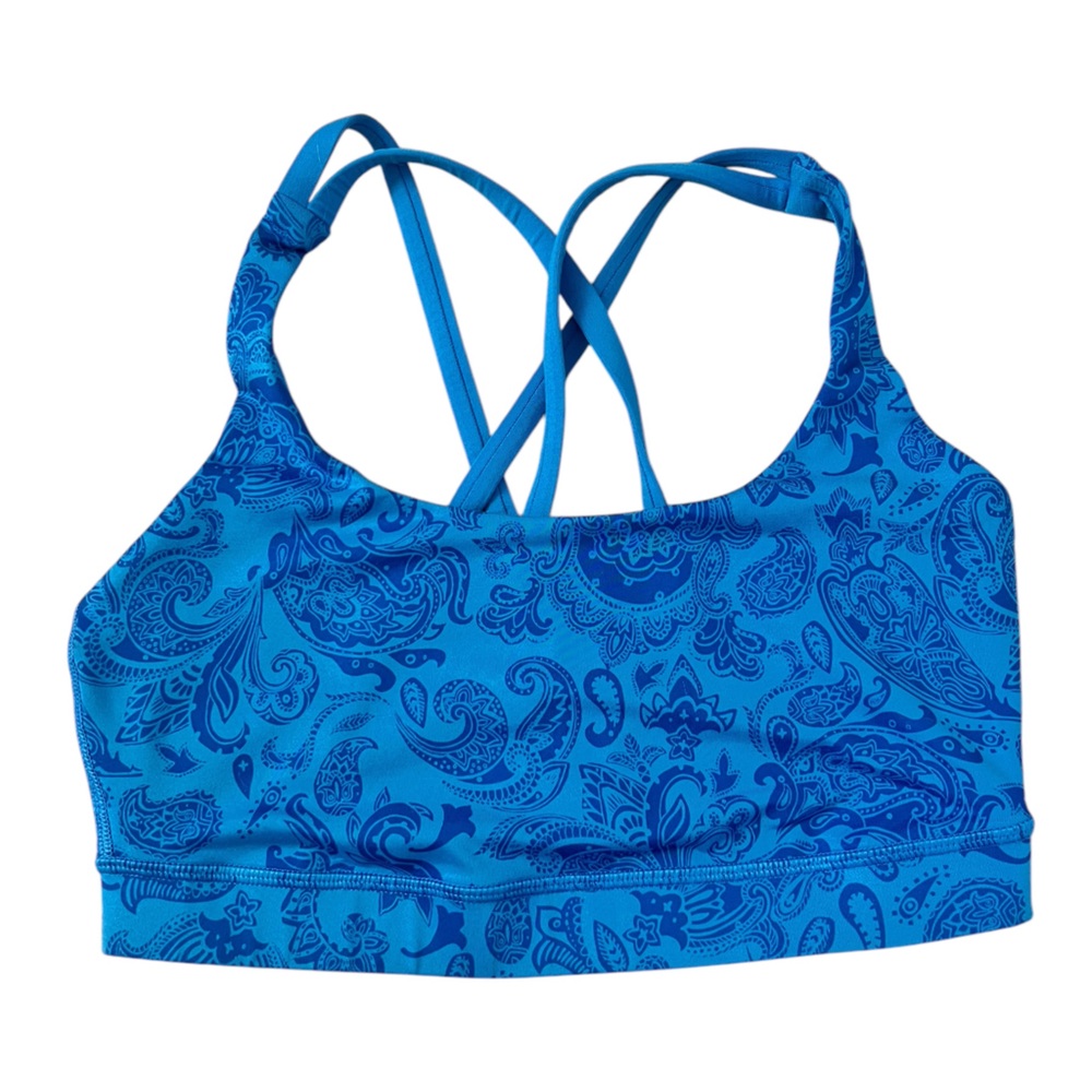 Lululemon Blue Paisley Energy Sports Bra, women’s Size 6, Excellent Condition.